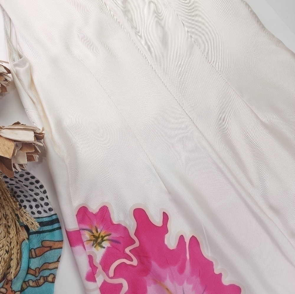 Badgley Mischka Cream Pink Floral Silk Dress Sz 8 - Picture 5 of 12